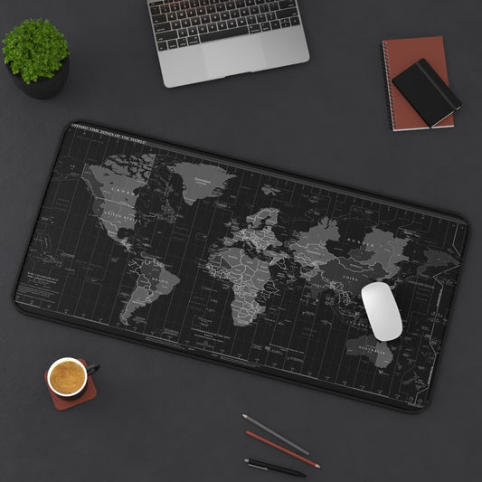 Black World Map Desk Mat